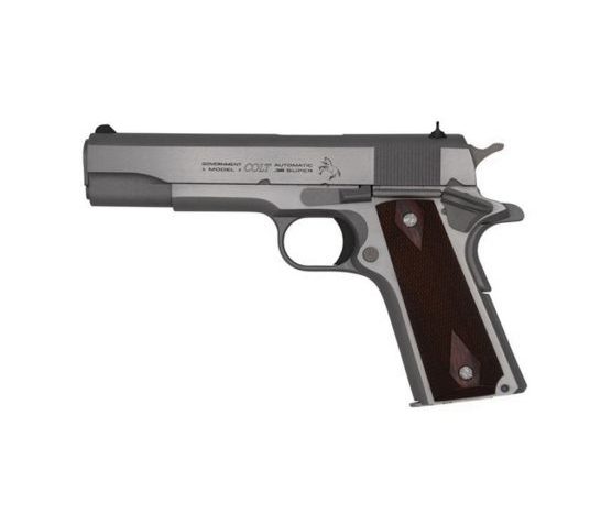 Colt Mfg O1911CSS38 1911 Government 38 Super Caliber with 5" National Match Barrel, 9+1 Capacity, Overall Stainless Steel
