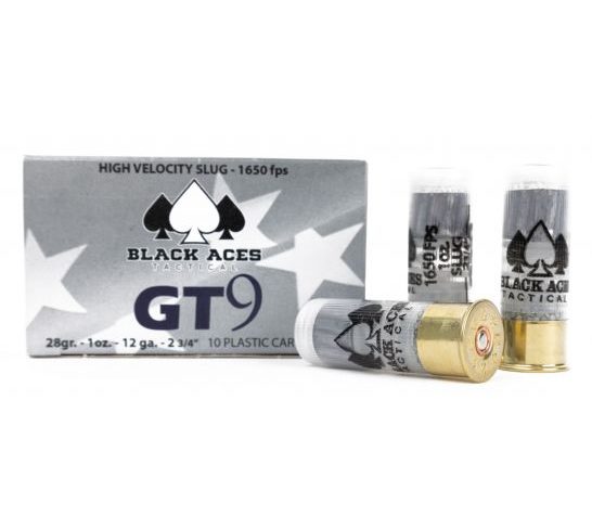 Black Aces Tactical GT9 12 Gauge, 1 oz High Velocity Slug, 2 3/4in, 1650 ft/s, Zink Coated Steel, Centerfire Shotgun Slug Ammo, 10 Rounds, BATGT9SLUG