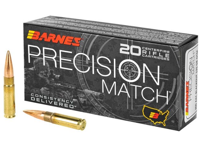 Barnes Precision Match .300 AAC Blackout 125 grain Match Burner Open Tip Match Boat Tail Centerfire Rifle Ammo, 20 Rounds, 30737