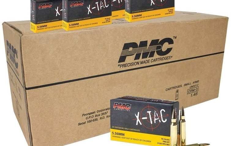 PMC X-Tac Rifle Ammunition 5.56x45mm 55 gr FMJBT 3120 fps 1000/Box