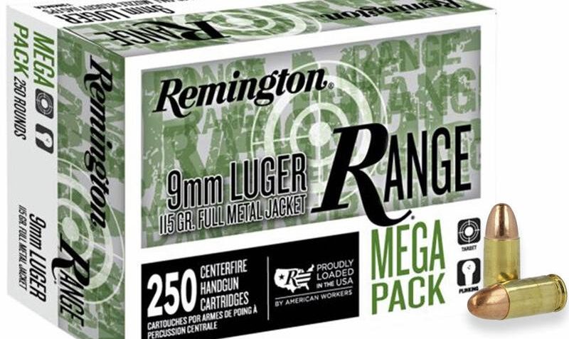 Remington Range Handgun Ammunition 9mm Luger 115gr FMJ 1145 fps 250/ct