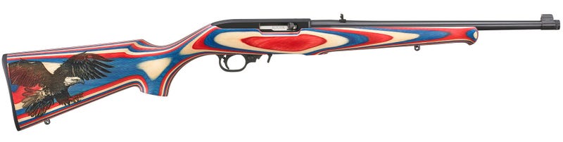 Ruger, 10/22, TALO USA Shooting Special, Semi-automatic, Rifle, 22 LR, 16.6" Threaded Barrel, Blued Finish, Red White and Blue Laminate Stock Embellished with American Eagle, 10 Rounds