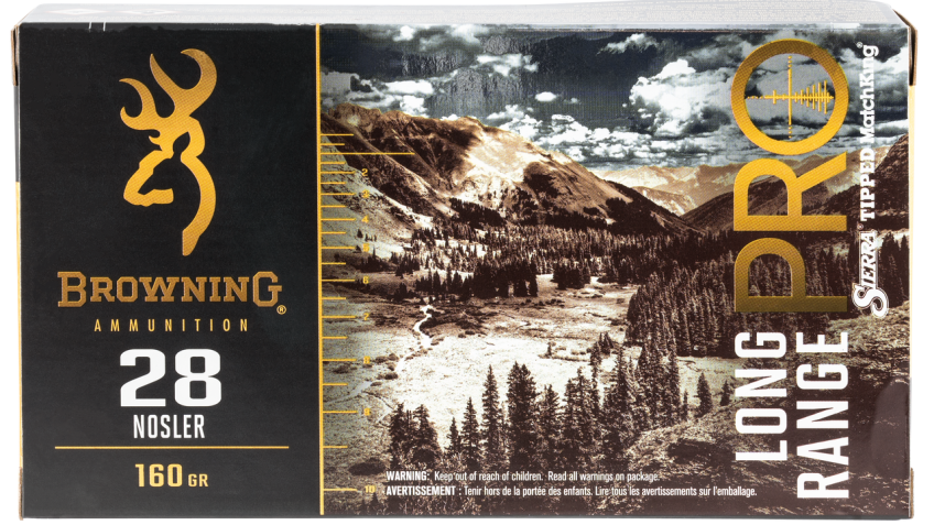 Browning Long Range Pro .28 Nosler 160 grain Sierra MatchKing Boat Tail Hollow Point Centerfire Rifle Ammo, 20 Rounds, B192500281