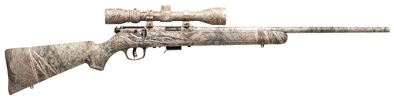 Savage Model 93 Camo Package .22 Magnum 22" Barrel Camouflage Finish Synthetic Stock Camouflage Finish Accutrigger 5 Round Includes Factory Installed 3-9X40mm Simmons Scope