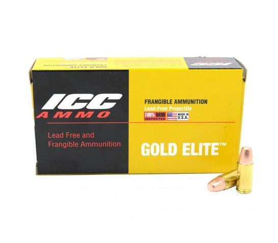ICC Ammo Gold Elite 9mm 100 Grain Frangible Flat Point Brass Pistol Ammunition, 50 Rounds, 009-100XFP-B