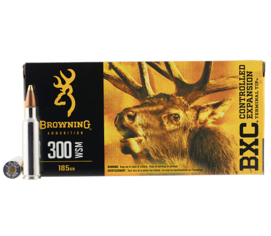 Browning BXC .300 Winchester Short Magnum 185 grain Controlled Expansion Terminal Tip Nickel Plated Brass Cased Centerfire Rifle Ammo, 20 Rounds, B192230001