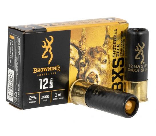 Browning BXS Shotshell Deer 12 Gauge 2.75 in 1 oz Sabot Slug Centerfire Shotgun Slug Ammo, 5 Rounds, B193111221