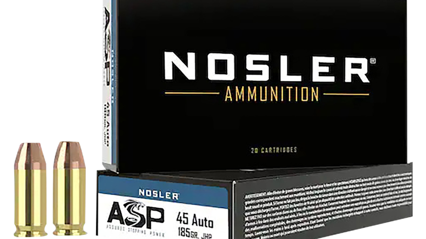 Nosler Match Grade Handgun Ammo – .45 Automatic Colt Pistol – 185 gr. – 50 rounds