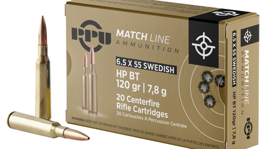 PPU Match Line Centerfire Rifle Ammo – 6.5x55mm Swedish – 120 Grain