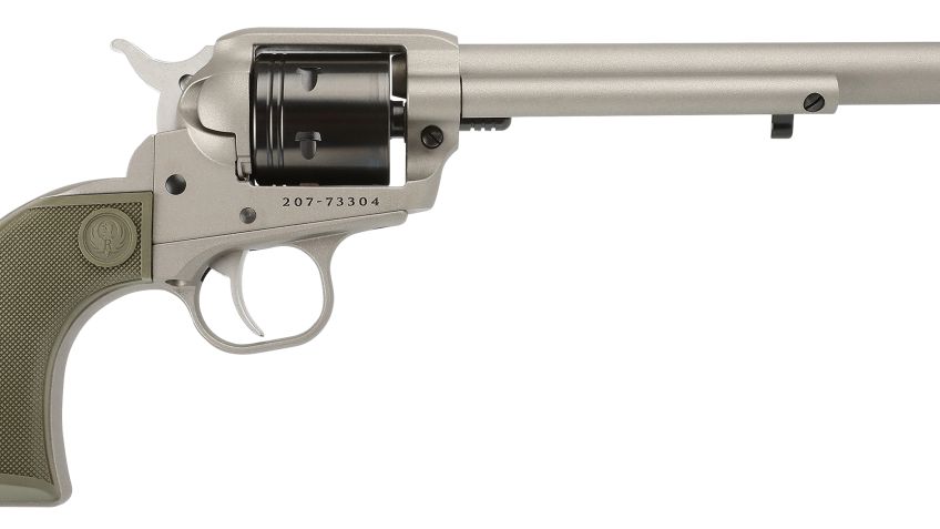 Ruger Wrangler Single-Action Rimfire Revolver with Silver Cerakote Finish – O.D. Green – 7.5
