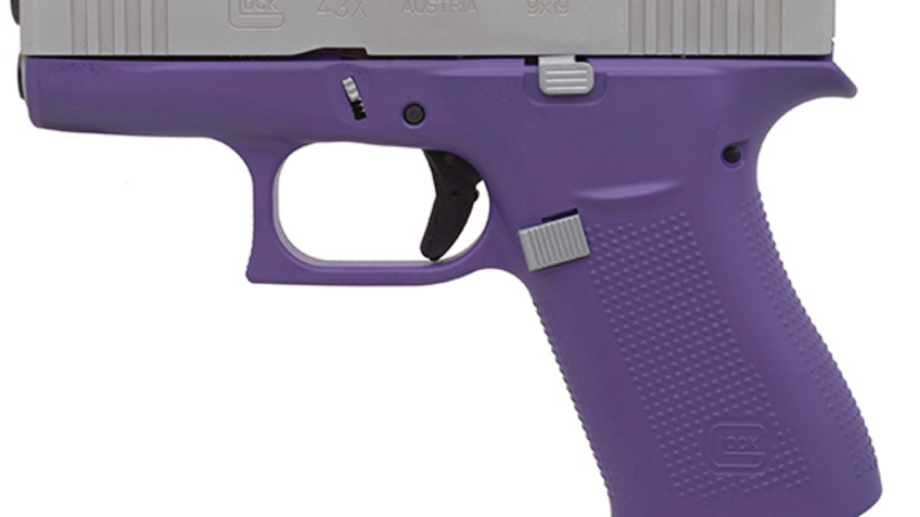 Glock 43X Subcompact 9mm, 3.41" Barrel, Silver/Bright Purple, Fixed Sights, 2x10rd Mags