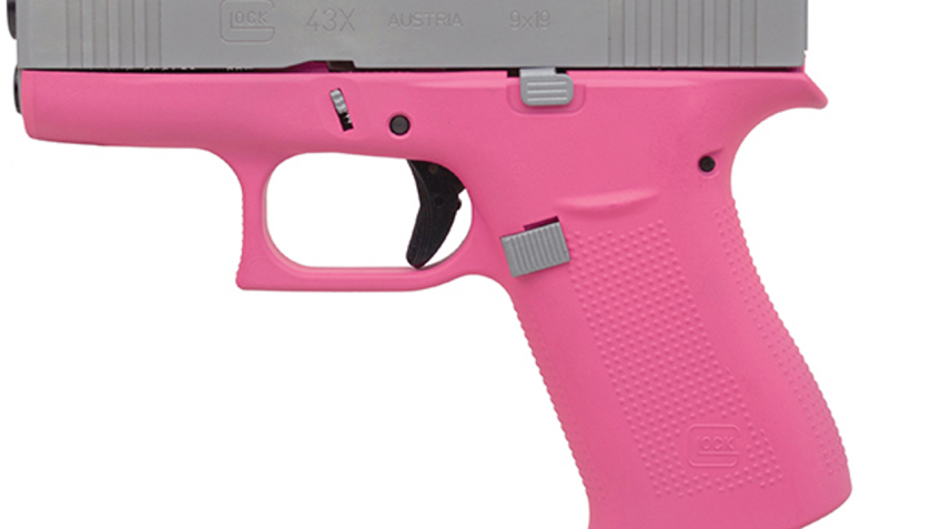 Glock 43X Subcompact 9mm, 3.41" Barrel, Silver/Prison Pink, Fixed Sights, 2x10rd Mags