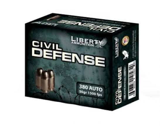 Liberty Ammunition Civil Defense, .380 ACP, 50 Grain, HP, Brass Case, Centerfire Pistol Ammo, 20 Rounds Box, LA-CD-380-023