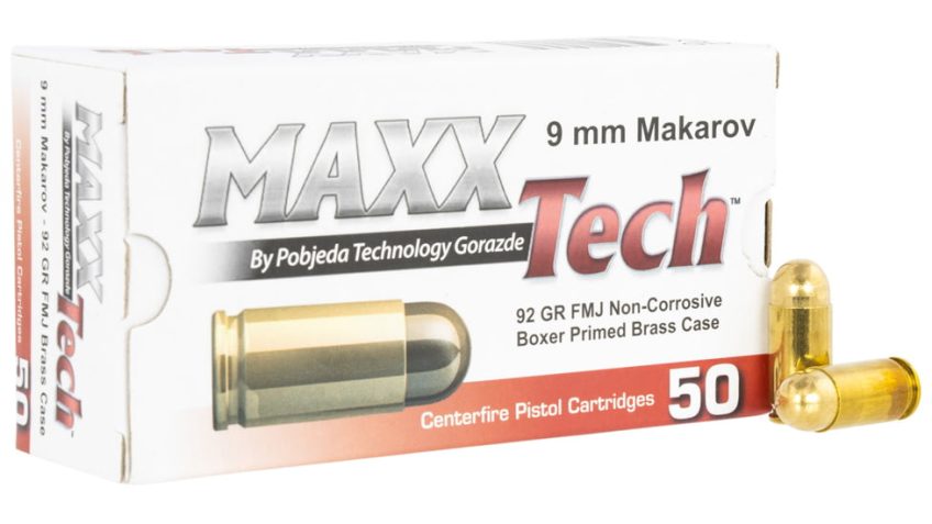 MaxxTech 9X18MAK Standard 9×18 Makarov 92 Gr Full Metal Jacket FMJ 50 Bx/20 C