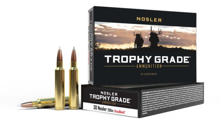 Nosler Trophy Grade .30 Nosler 200 Grain AccuBond Brass Cased Centerfire Rifle Ammo, 20 Rounds, 61012