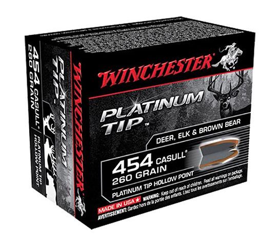 Winchester PLATINUM TIP HOLLOW POINT .454 Casull 260 grain Platinum Tip Hollow Point Centerfire Pistol Ammo, 20 Rounds, S454PTHP