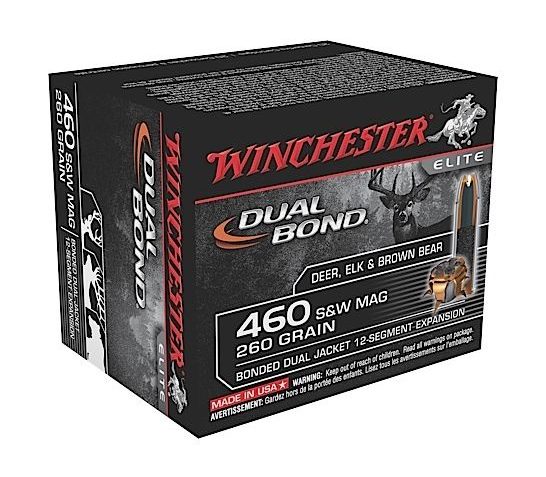 Winchester DUAL BOND HANDGUN .460 S&W 260 grain Bonded Dual Jacket Centerfire Pistol Ammo, 20 Rounds, S460SWDB