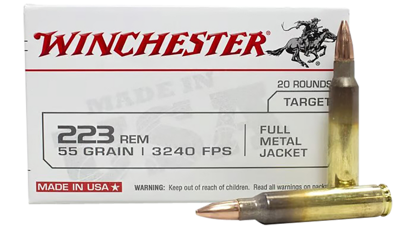 Winchester USA Rifle .223 Remington 55 Grain Full Metal Jacket Brass Cased Rifle Ammo, 20 Rounds, SG223KW