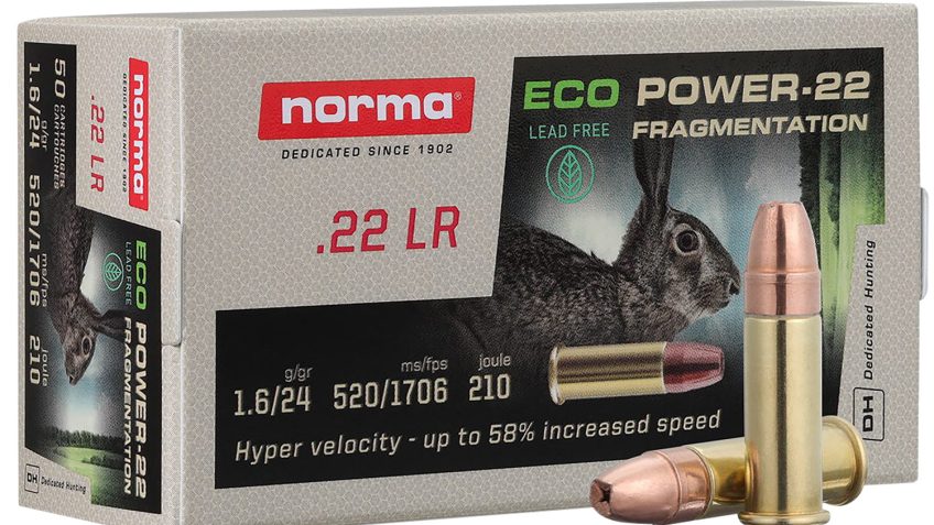 Norma Rimfire Ecopower .22 LR 24 Grain Jacketed Hollow Point Brass Cased Ammo, 50 Rounds, 2423774