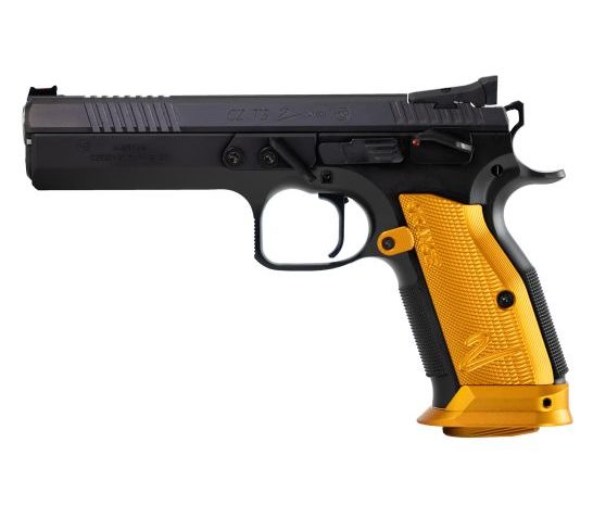 CZ-USA TS 2 Orange .40 S&W 5.2″ Bull Bbl 17rd Blk Handgun w/Polycoat Steel, FO Front/Fixed Rear, Orange Alum Grips 91265
