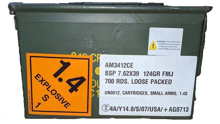 Century Arms Bsp Steel Case Corrosive Rifle Ammunition 7.62X39 124Gr Fmj 700/Ct (Ammo Can) AM3412CE