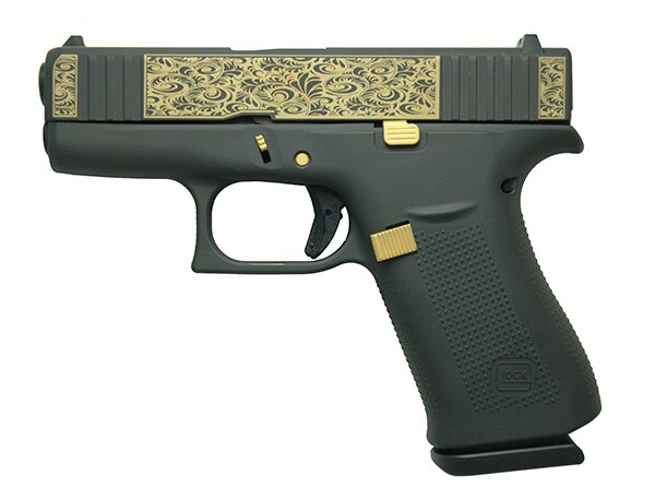 Glock 43X 9mm Luger 3.41in Black/Gold Scroll Cerakote Pistol – 10+1 Rounds