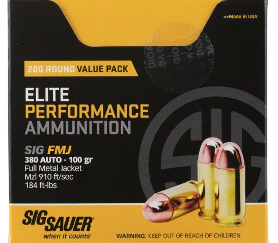 Sig Sauer Elite Ball, Sig E380b1-200    380     100 Fmj Elite *vp* 200/box
