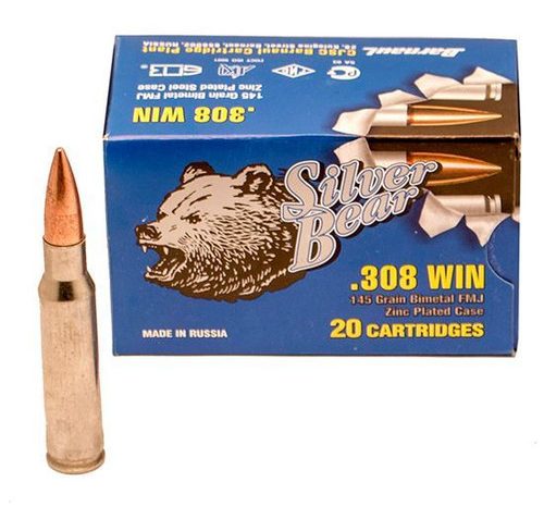 Silver Bear Ammo .308 Win. – 145gr. Fmj Zinc Plated 20-pack