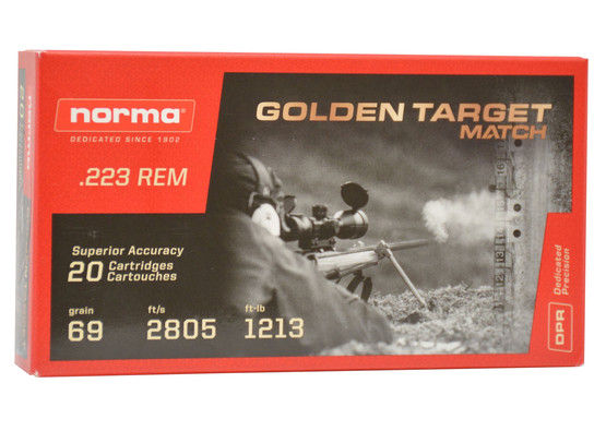 Norma Ammo: .223 Remington, 69gr, BTHP, Norma Golden Target, 20/Box