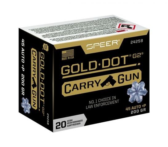 Speer Ammo 24258 Gold Dot Carry Gun 45 ACP +P 200 gr Hollow Point (HP) 20 Bx/ 10 Cs