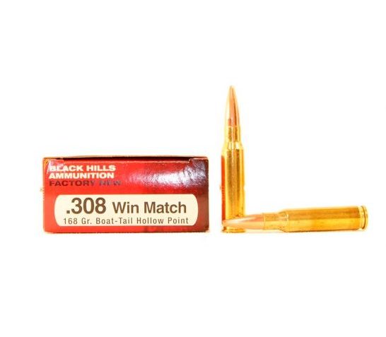 Black Hills 308 Winchester Ammo 168 Grain Match Hollow Point Boat Tail