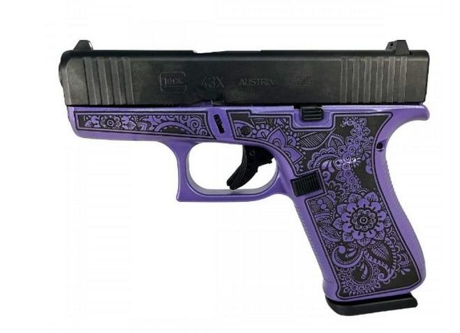 Glock 43x Custom “Engraved Mandala Purple Pearl” 9mm 3.4″ Barrel 10-Rounds