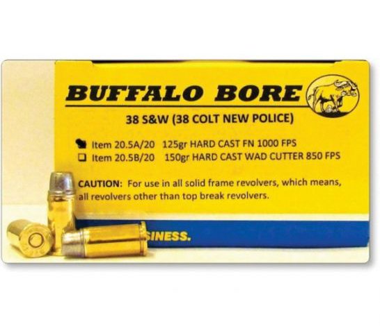 Buffalo Bore Ammunition 20.5A/20 Pistol  38 S&W 125 gr Hard Cast Flat Nose (HCFN) 20 Bx/ 12 Cs