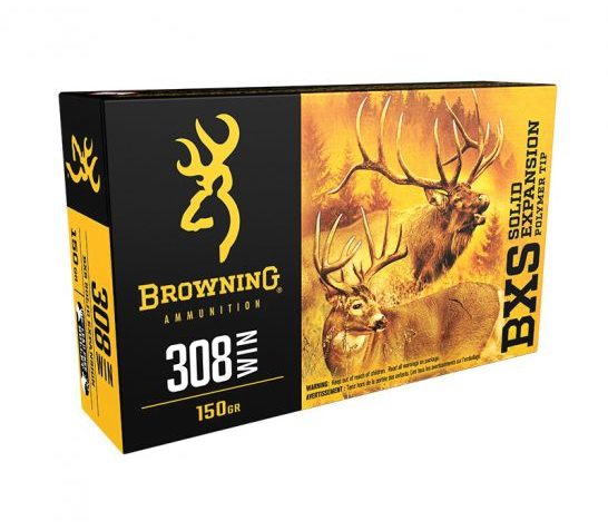 Browning Ammo B192403081 BXS Copper Expansion 308 Win 150 gr Lead Free Solid Expansion Polymer Tip 20 Per Box 10 UPC: 020892224766