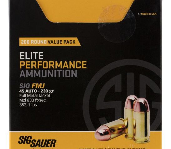 SIG SAUER Value Packs .45 ACP 230 grain Full Metal Jacket Brass Cased Centerfire Pistol Ammo, 200 Rounds, E45BA3-200