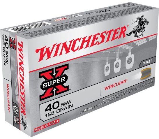 Winchester Ammo WC401 Super X  40 SW 165 gr Winclean Brass Enclosed Base 50 Per Box 10 Case UPC: 020892211643