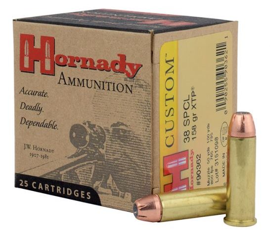 Hornady Custom .38 Special 158 grain eXtreme Terminal Performance Brass Cased Centerfire Pistol Ammo, 25 Rounds, 90362