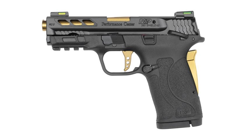 Smith & Wesson Performance Center M&P9 Shield 2.0 380ACP Pistol – Thumb Safety – Gold – 8 Round – Dirty Bird Industries