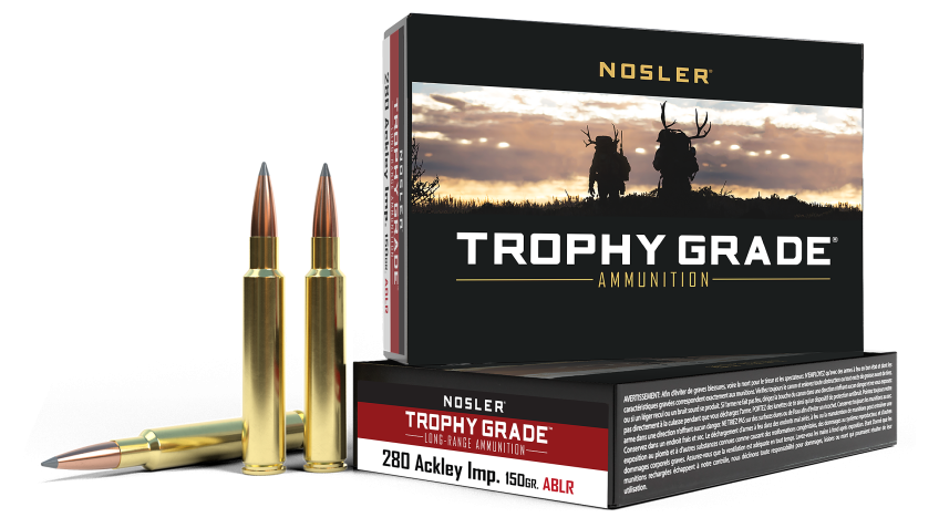 Nosler Trophy Grade .280 Ackley Improved 150 Grain Centerfire Rifle Ammo