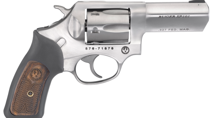 Ruger SP101 Standard Double-Action Revolver with Engraved Wood Insert Grips
