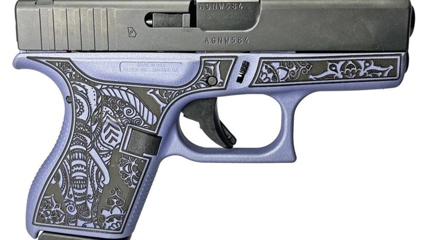 Glock 42 Custom “Elephant Engraved Gray Crushed Orchid” .380 ACP 3.25″ Barrel 6-Rounds
