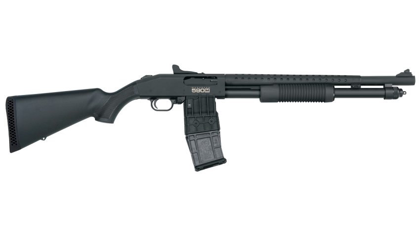Mossberg 590M Mag-Fed Pump Action 12 Gauge Shotgun – Ghost Ring Sights and Heat Shield – 18.5″