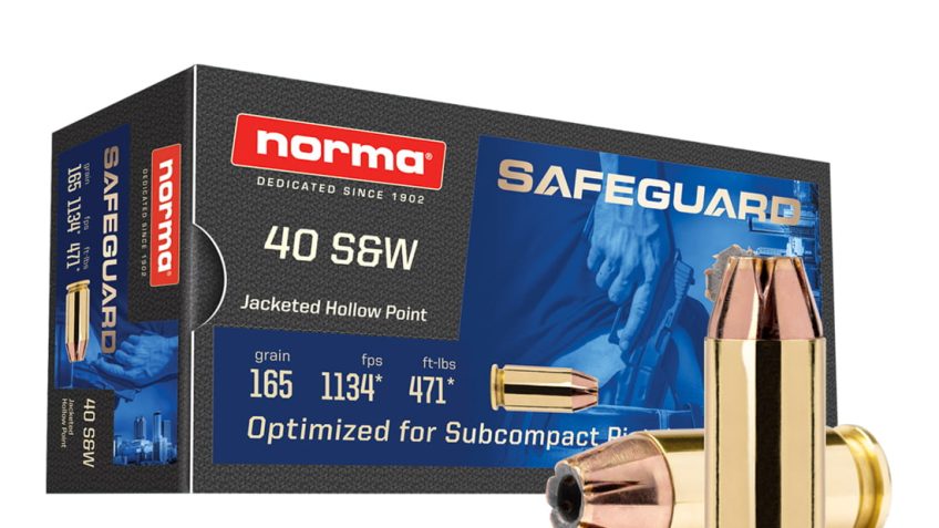 Norma Safeguard .40 S&W 165 Grain Jacketed Hollow Point Brass Cased Pistol Ammo, 50 Rounds, 801407887