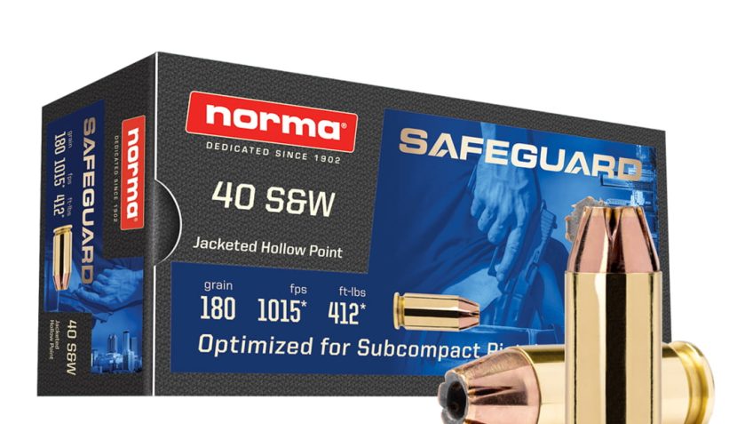 Norma Safeguard .40 S&W 180 Grain Jacketed Hollow Point Brass Cased Pistol Ammo, 50 Rounds, 801407727
