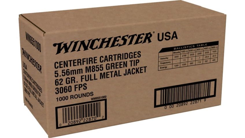 Winchester Ammo WM8551000 USA Green Tip 5.56x45mm NATO 62 gr Full Metal Jacket (FMJ) 1000 Bx – Dirty Bird Industries