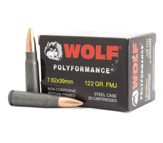 Wolf Ammo Performance 7.62x39mm 122 Grain Full Metal Jacket Steel Cased Centerfire Rifle Ammunition Box of 20