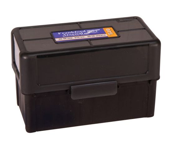 Frankford Arsenal Hinge-Top Ammo Box, 510, 50 Rounds, Fits 270 Winchester, 30-06 Springfeild and .410 Guage 3" Shells, Smoke Gray, Plastic 1083790