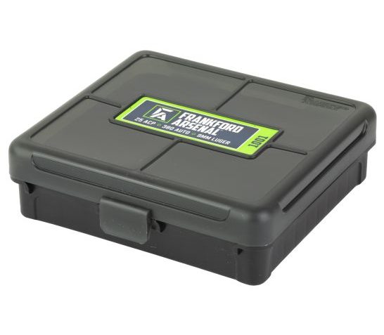 Frankford Arsenal Hinge-Top Ammo Box, 1001, 100 Rounds, Fits 32ACP, 380 Auto and 9MM, Smoke Gray, Plastic 1083797