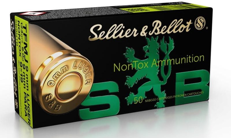 Sellier & Bellot 9mm Luger 124 Grain Full Metal Jacket Brass Cased Centerfire Pistol Ammo, Non-Toxic, 50 Rounds, SB9NTB