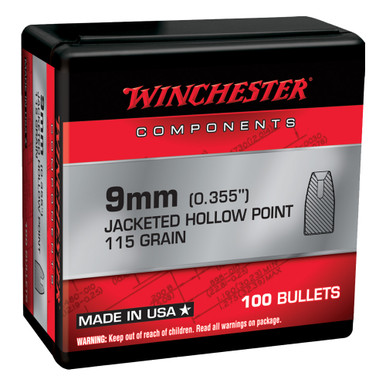 WINCHESTER AMMO Components 9mm JHP 115 Grain 100 Handgun Bullets (WB9JHP115X)
